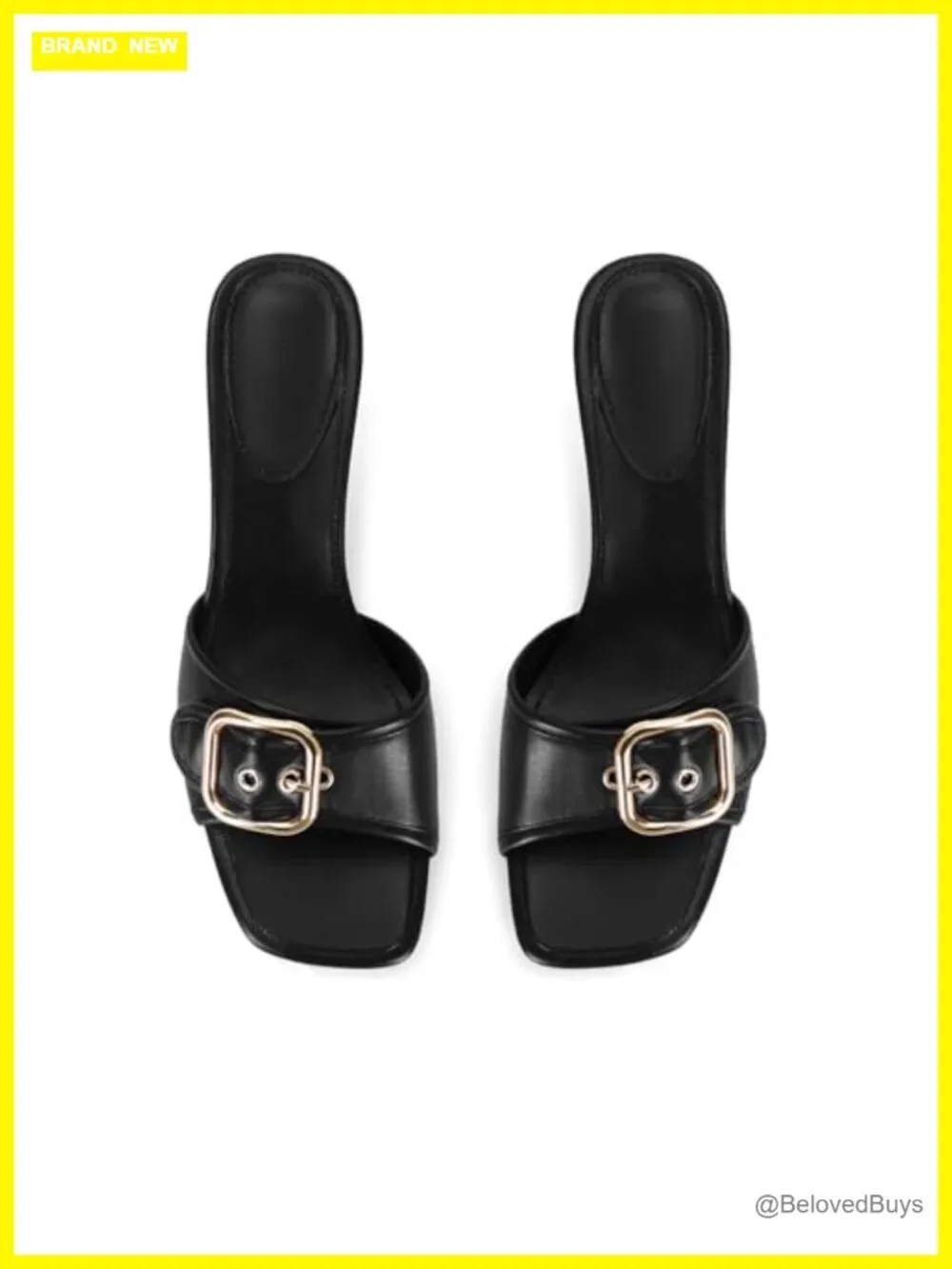 Kitten Heel Mule Sandals Square Open Toe Vegan Leather Women's Low Heel Slides